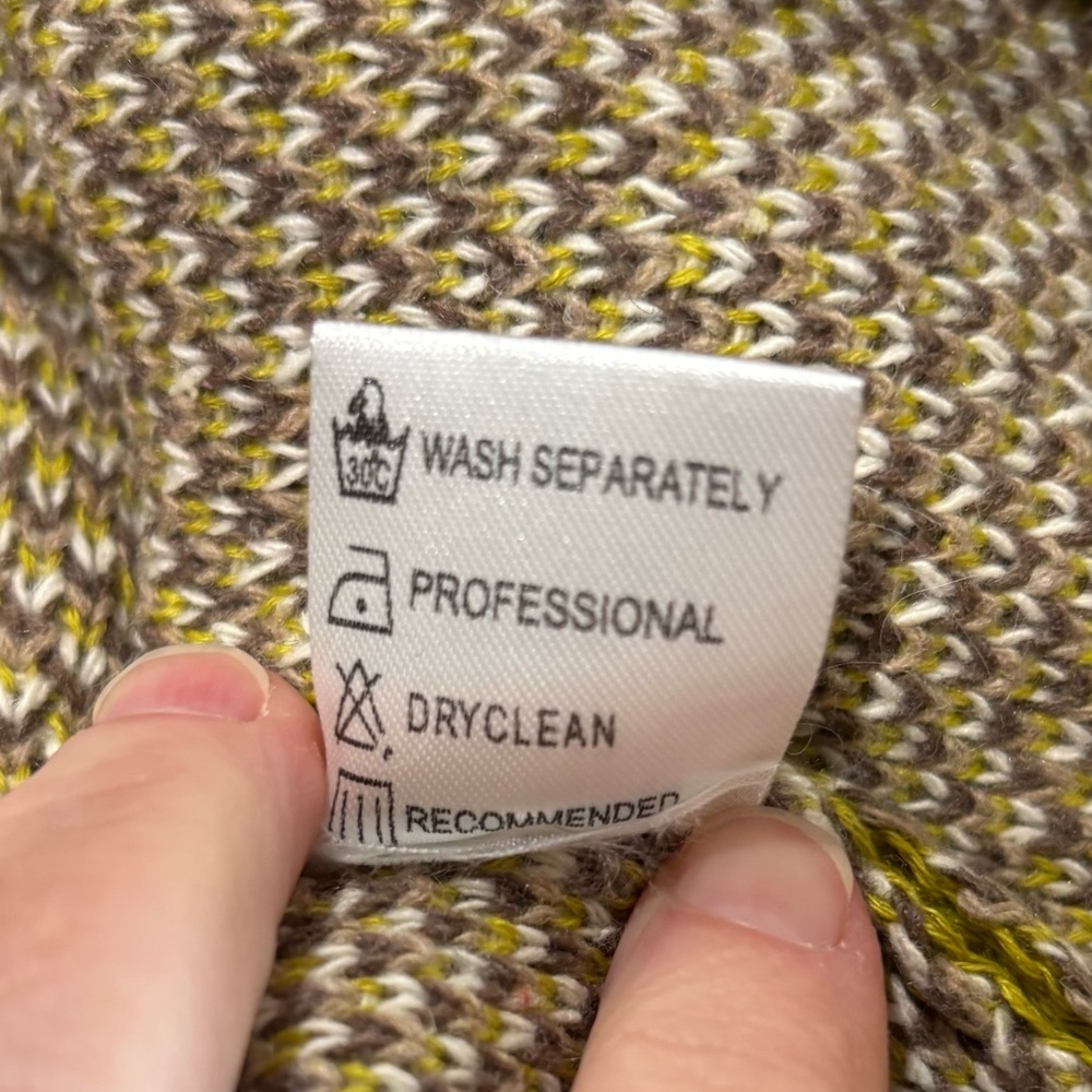 MISSLOOK women’s crewneck sweater size Med brown/cream/chartreuse - Picture 7 of 9